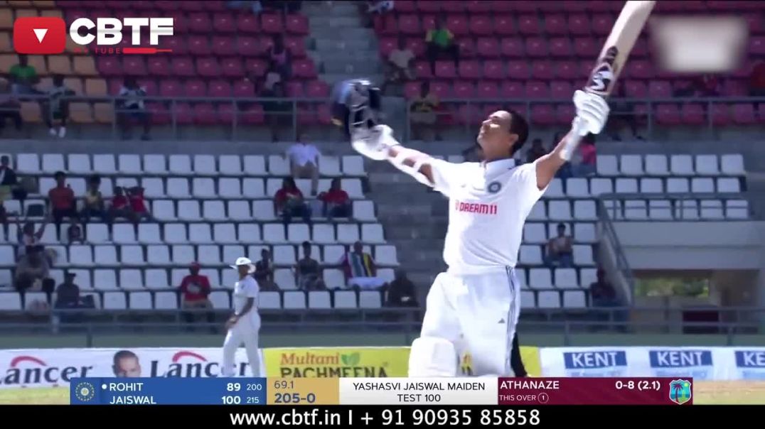 ⁣Yashasvi Jaiswal Hits a Century On His Test Debut Against WI